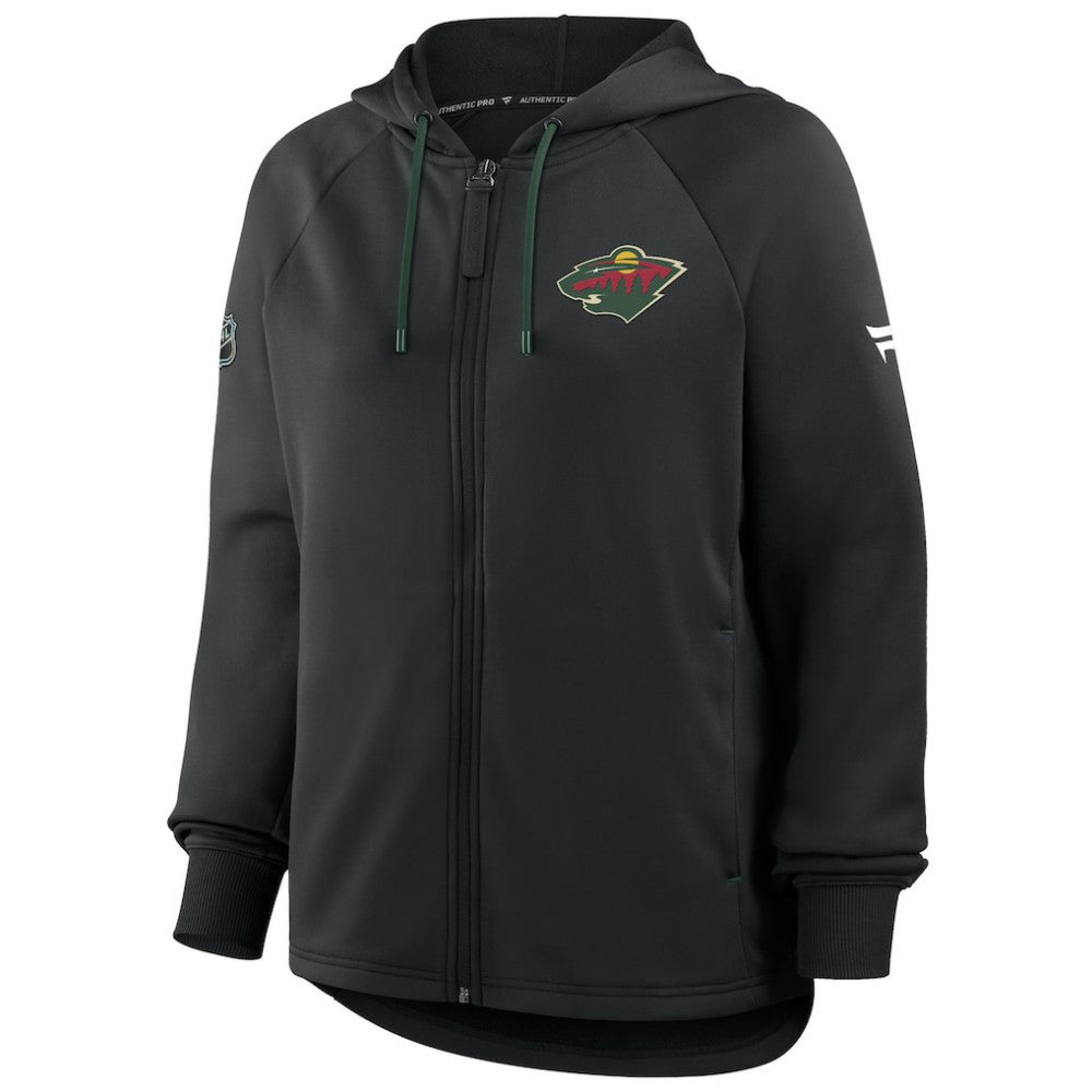 Minnesota Wild Fanatics Women's Authentic Pro Rink Raglan Full-Zip Hoodie - Black Hoodies