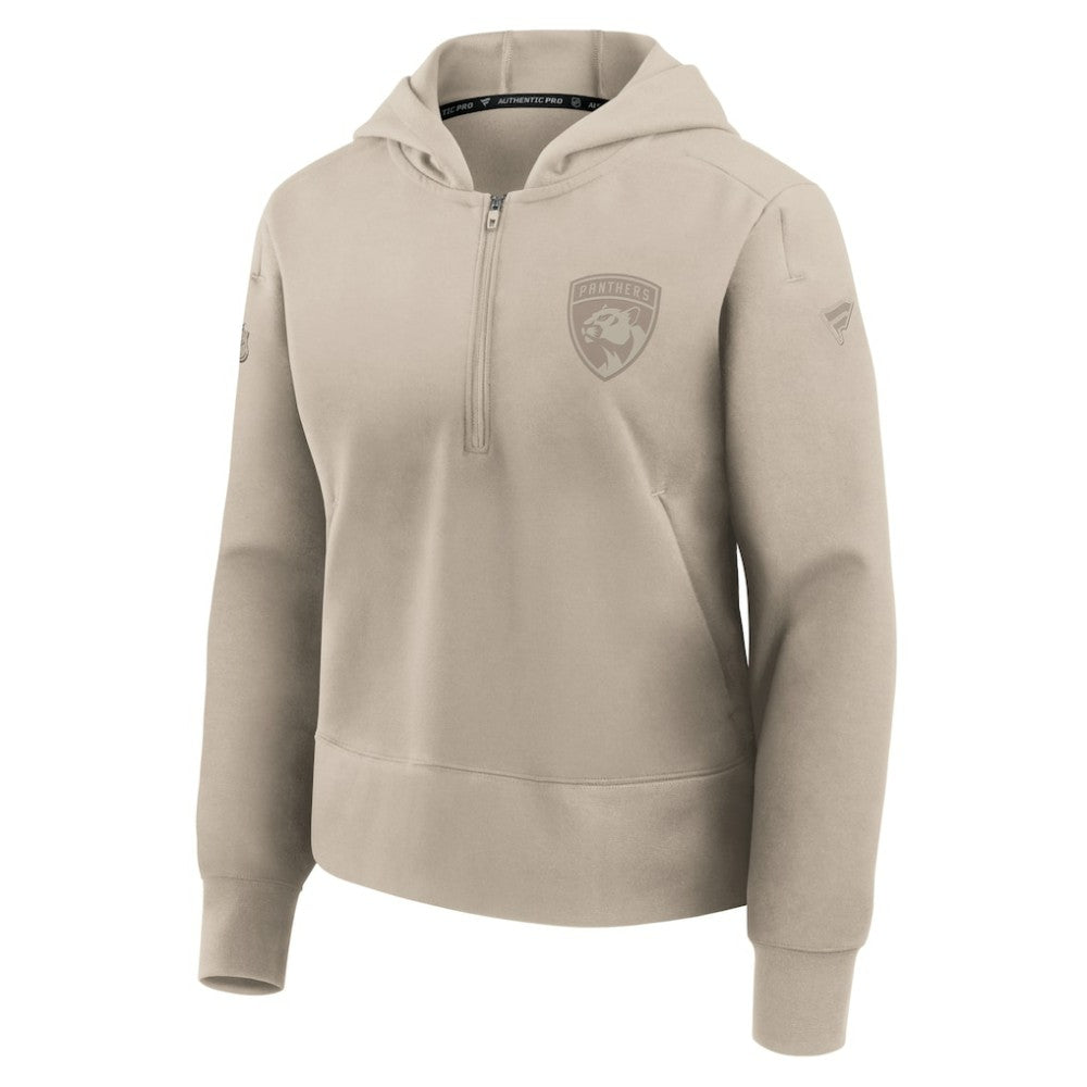 Florida Panthers Fanatics Women's Authentic Pro Road Tri-Blend Quarter-Zip Hoodie - Tan Hoodies