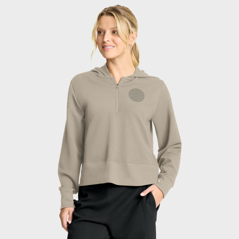Boston Bruins Fanatics Women's Authentic Pro Road Tri-Blend Quarter-Zip Hoodie - Tan Hoodies
