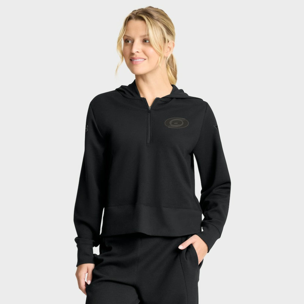 Carolina Hurricanes Fanatics Women's Authentic Pro Road Tri-Blend Quarter-Zip Hoodie - Black Hoodies
