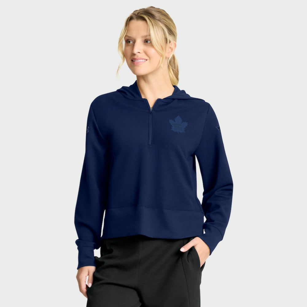 Toronto Maple Leafs Fanatics Women's Authentic Pro Road Tri-Blend Quarter-Zip Hoodie - Navy Hoodies