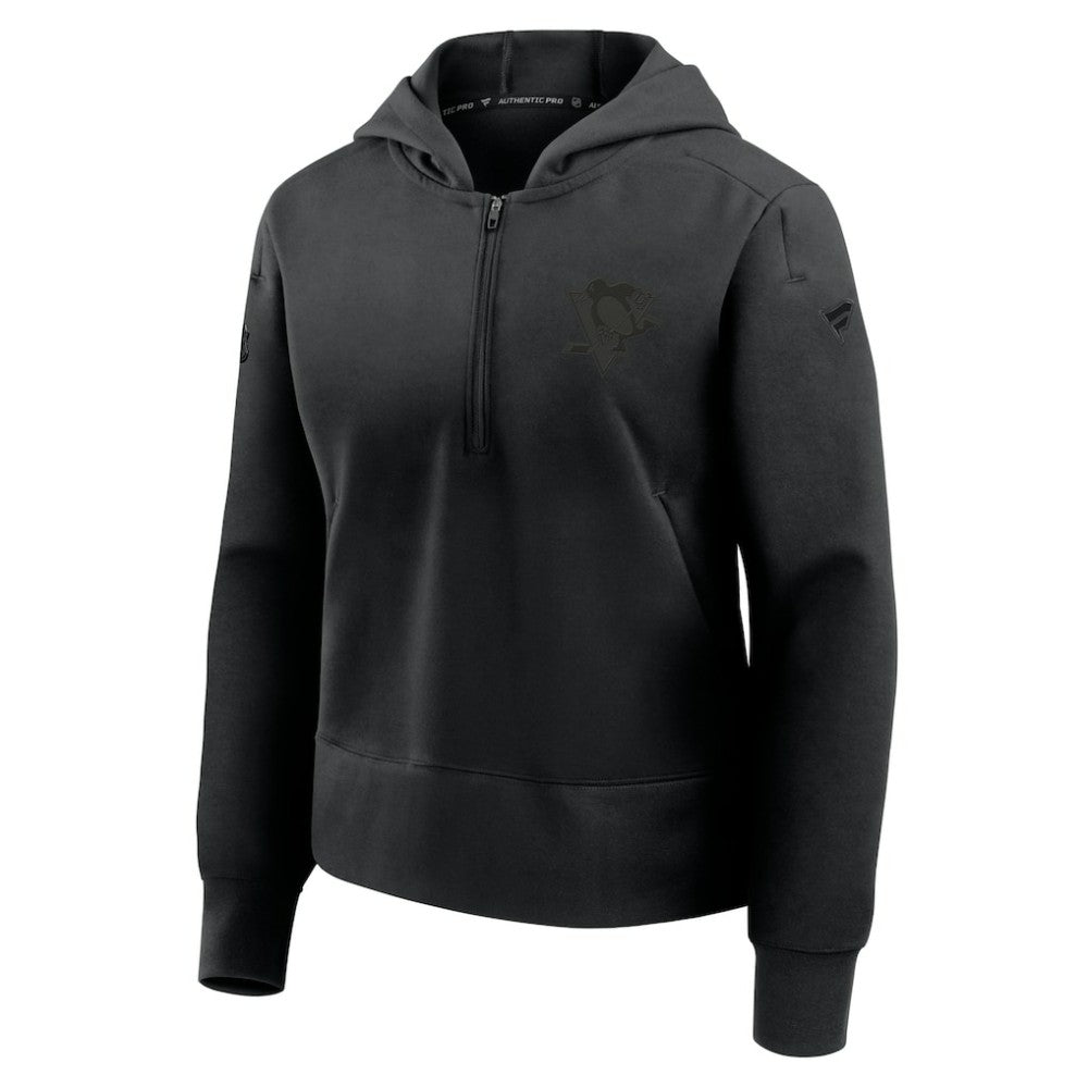 Pittsburgh Penguins Fanatics Women's Authentic Pro Road Tri-Blend Quarter-Zip Hoodie - Black Hoodies