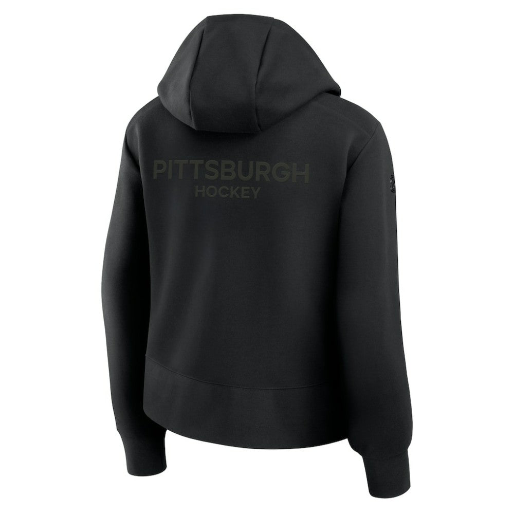 Pittsburgh Penguins Fanatics Women's Authentic Pro Road Tri-Blend Quarter-Zip Hoodie - Black Hoodies