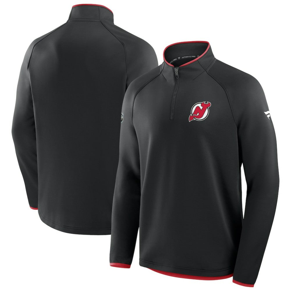 New Jersey Devils Fanatics Authentic Pro Rink Raglan Quarter-Zip Pullover - Black Jerseys