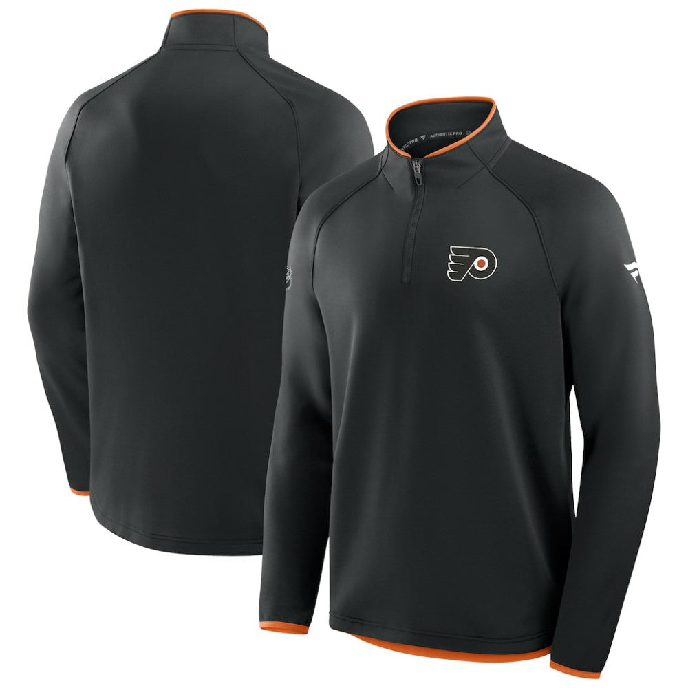 Philadelphia Flyers Fanatics Authentic Pro Rink Raglan Quarter-Zip Pullover - Black Pullover