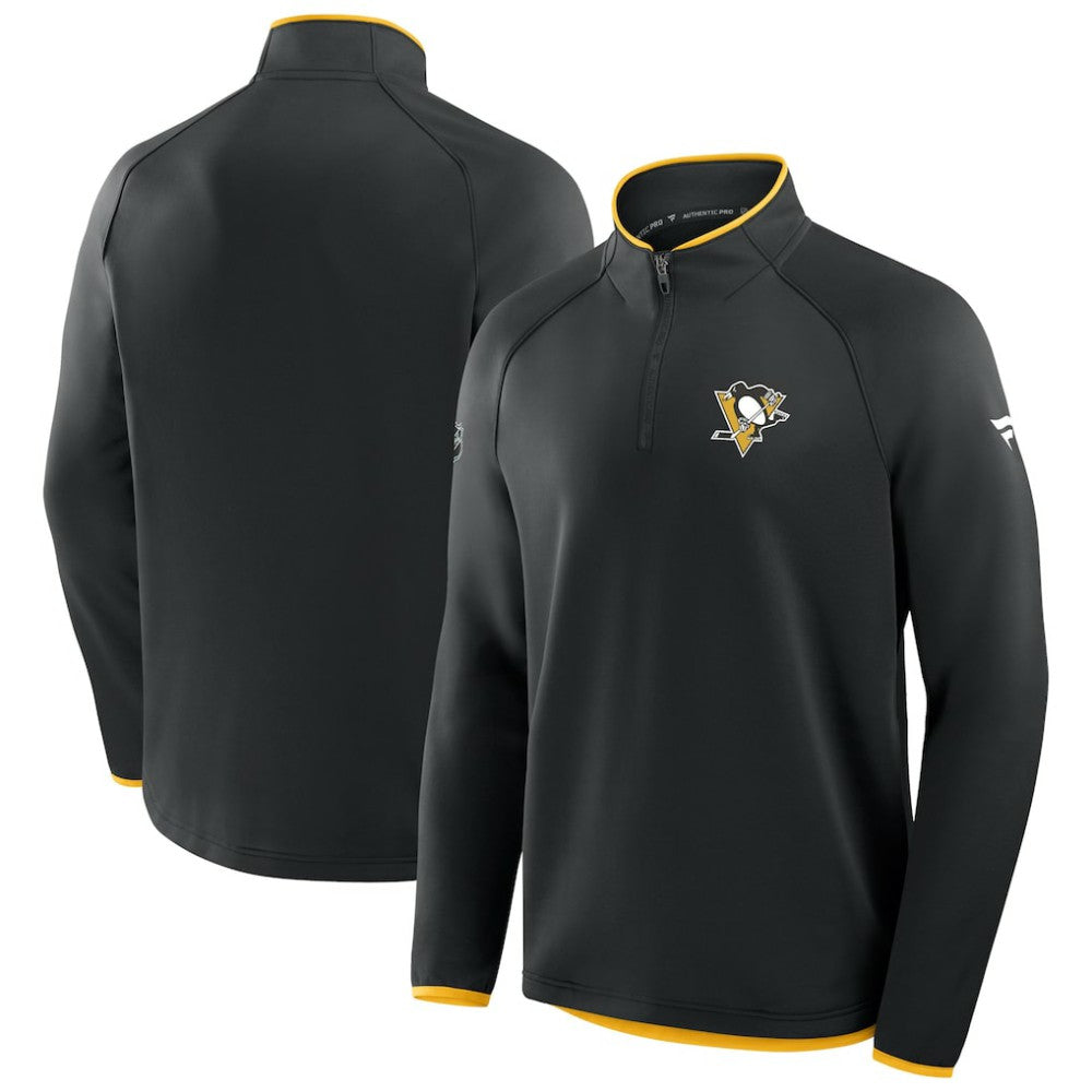 Pittsburgh Penguins Fanatics Authentic Pro Rink Raglan Quarter-Zip Pullover - Black Pullover