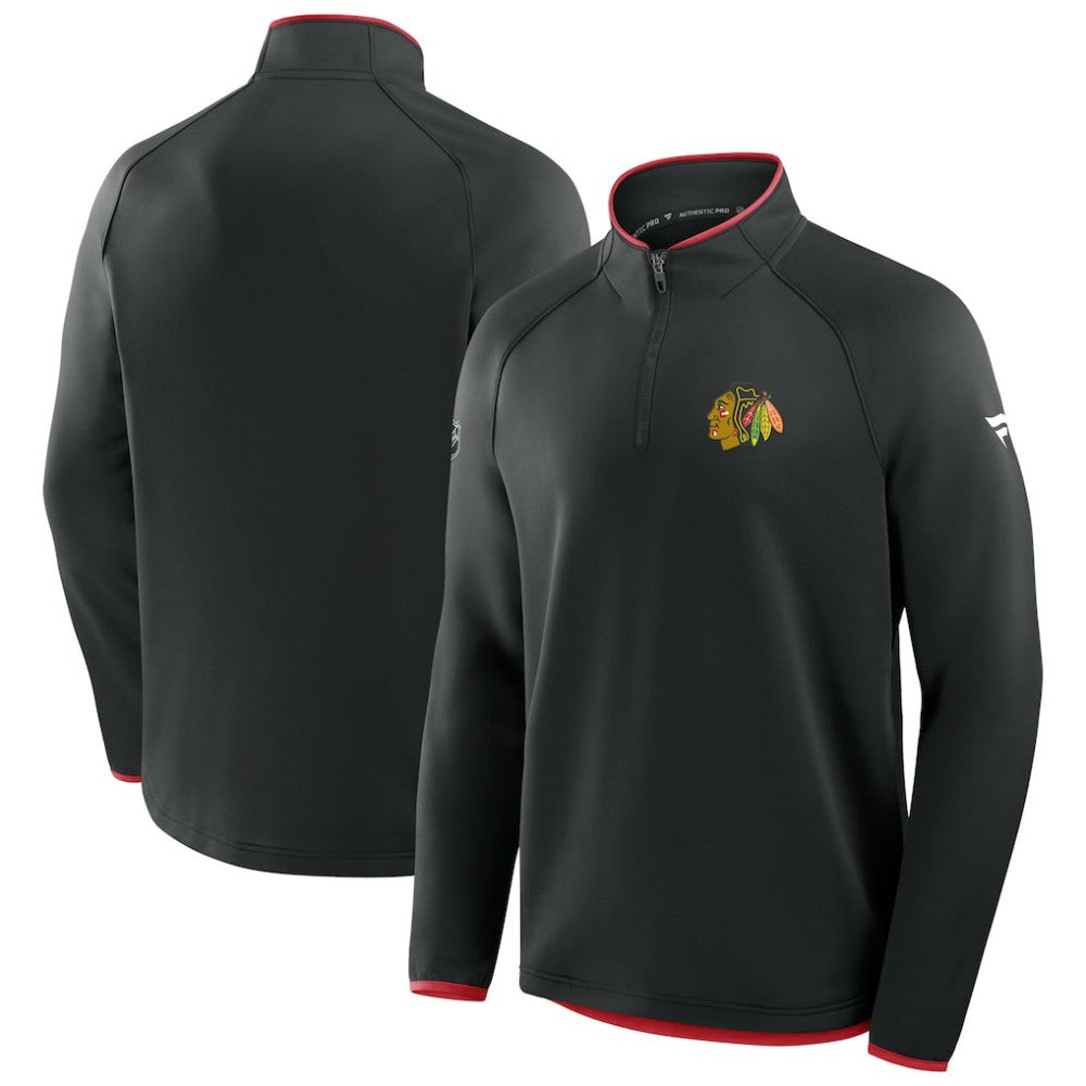 Chicago Blackhawks Fanatics Authentic Pro Rink Raglan Quarter-Zip Pullover - Black Pullover
