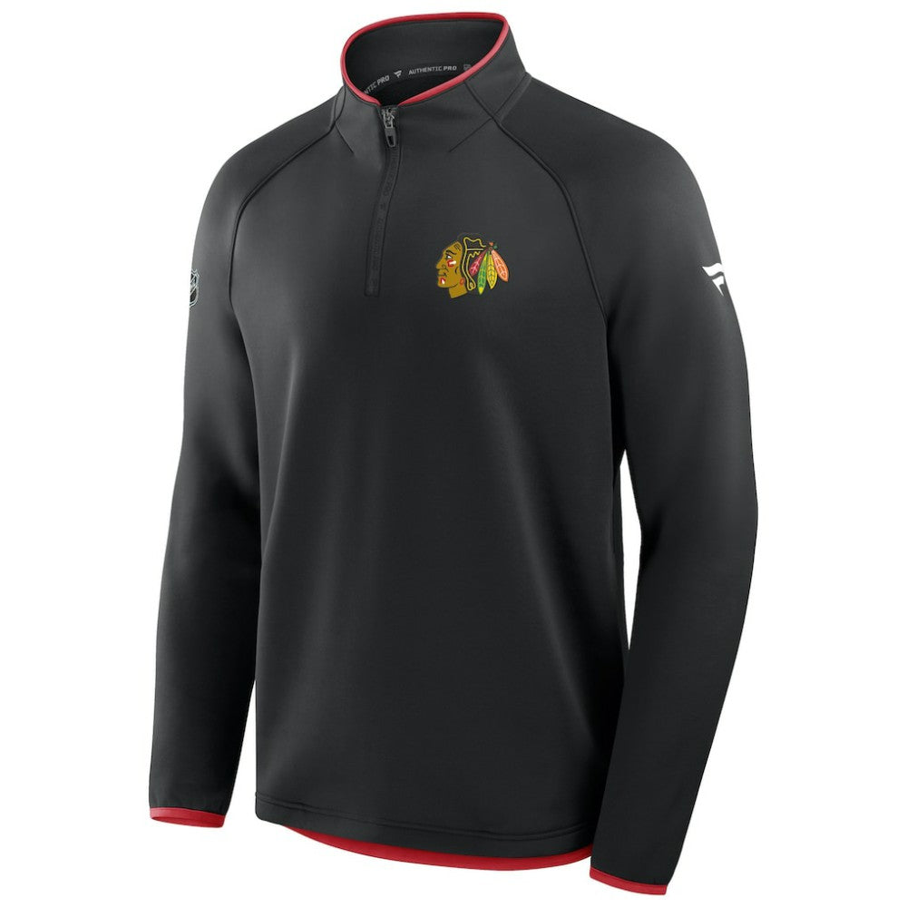 Chicago Blackhawks Fanatics Authentic Pro Rink Raglan Quarter-Zip Pullover - Black Pullover