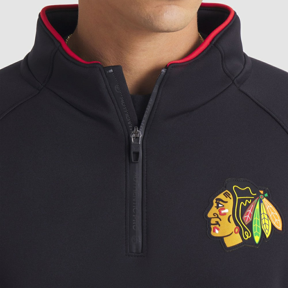Chicago Blackhawks Fanatics Authentic Pro Rink Raglan Quarter-Zip Pullover - Black Pullover