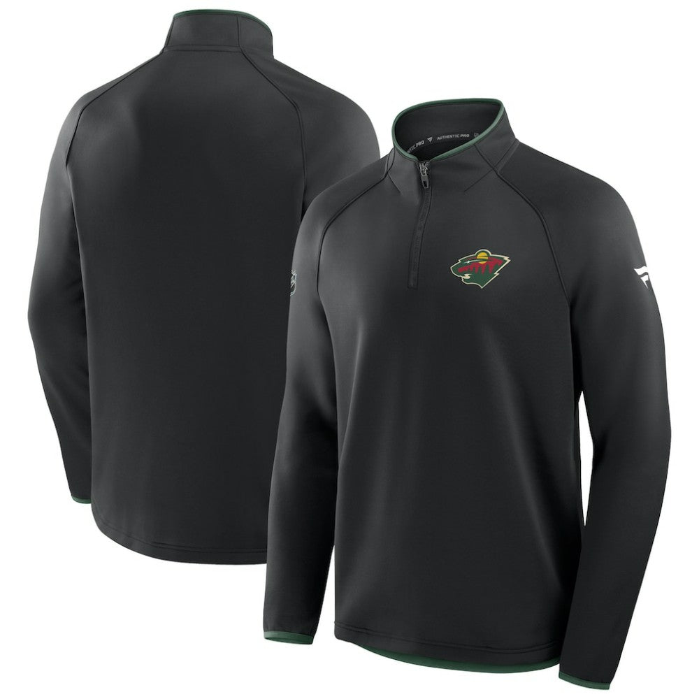 Minnesota Wild Fanatics Authentic Pro Rink Raglan Quarter-Zip Pullover - Black Pullover