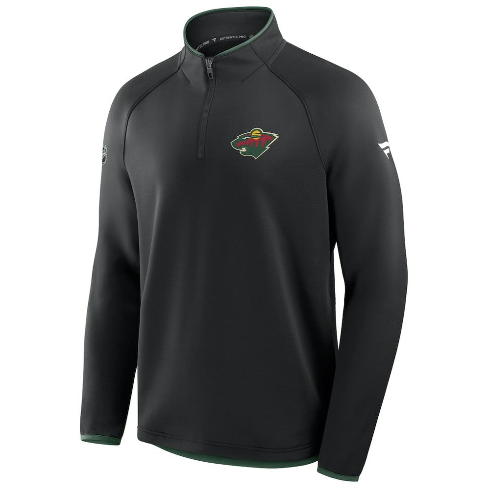 Minnesota Wild Fanatics Authentic Pro Rink Raglan Quarter-Zip Pullover - Black Pullover