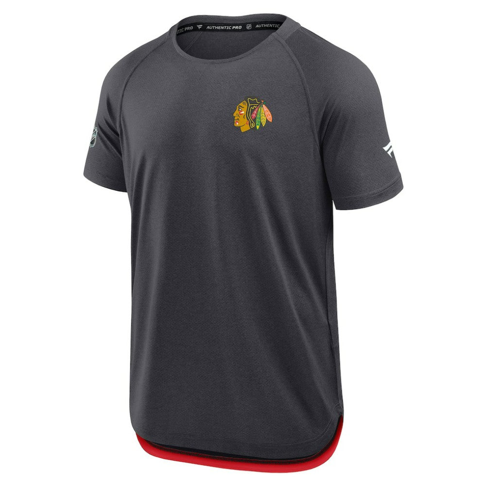 Chicago Blackhawks Fanatics Authentic Pro Rink Raglan Performance T-Shirt - Charcoal T-shirts