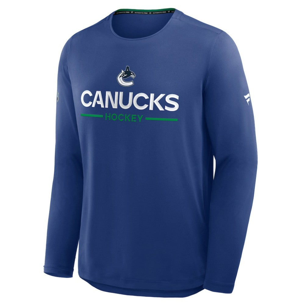 Vancouver Canucks Fanatics Authentic Pro Rink Tech Long Sleeve T-Shirt - Blue T-shirts