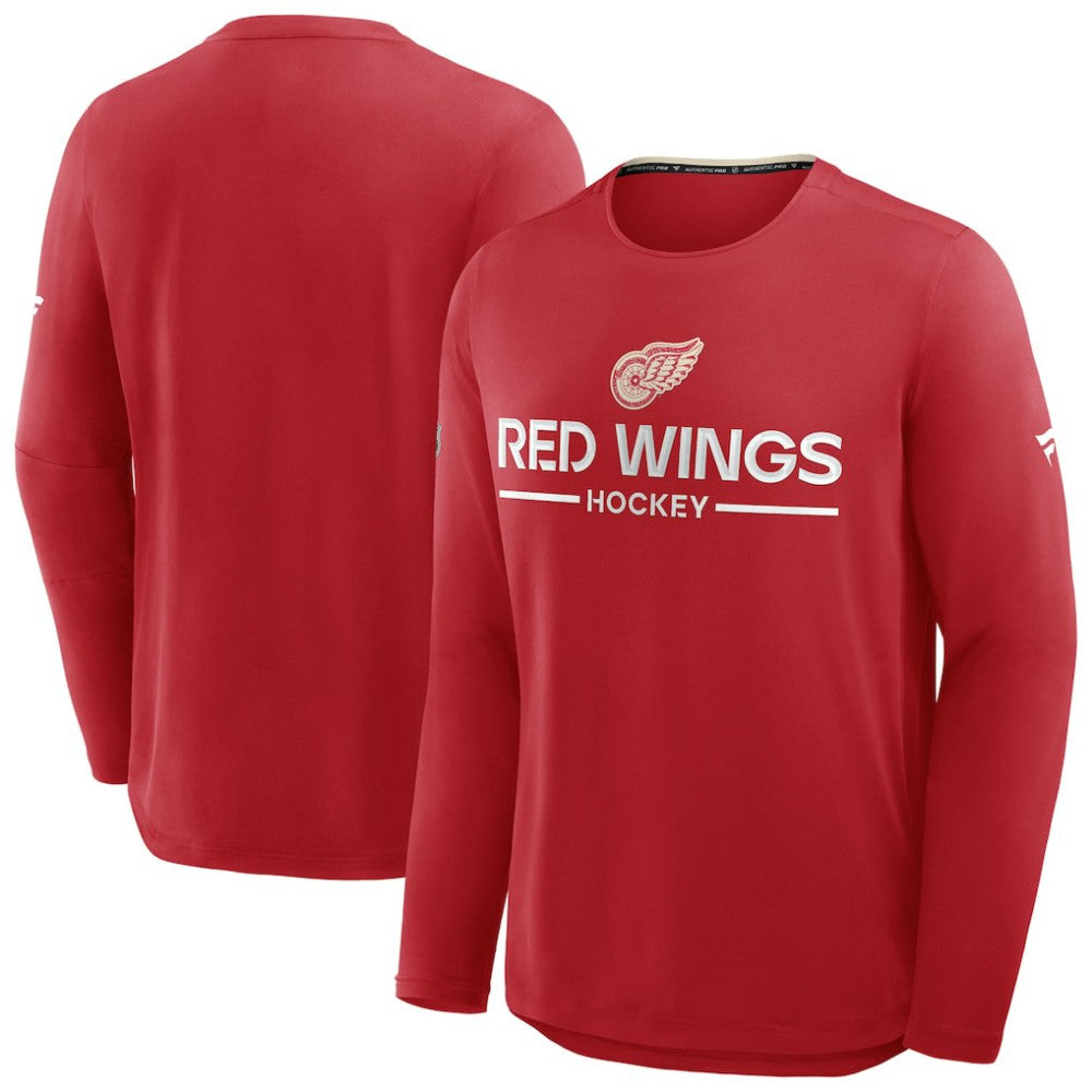 Detroit Red Wings Fanatics Authentic Pro Centennial Rink Tech Long Sleeve T-Shirt - Red T-shirts
