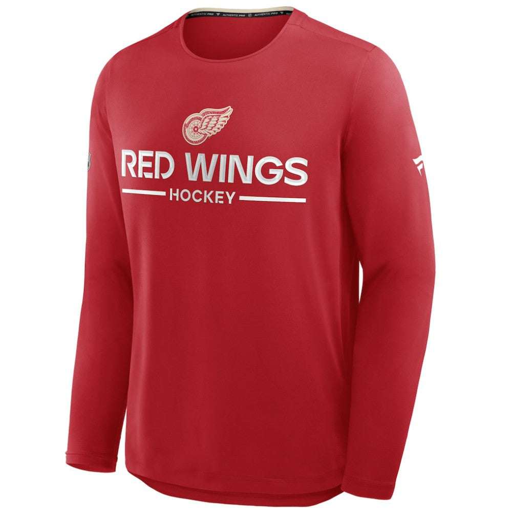 Detroit Red Wings Fanatics Authentic Pro Centennial Rink Tech Long Sleeve T-Shirt - Red T-shirts