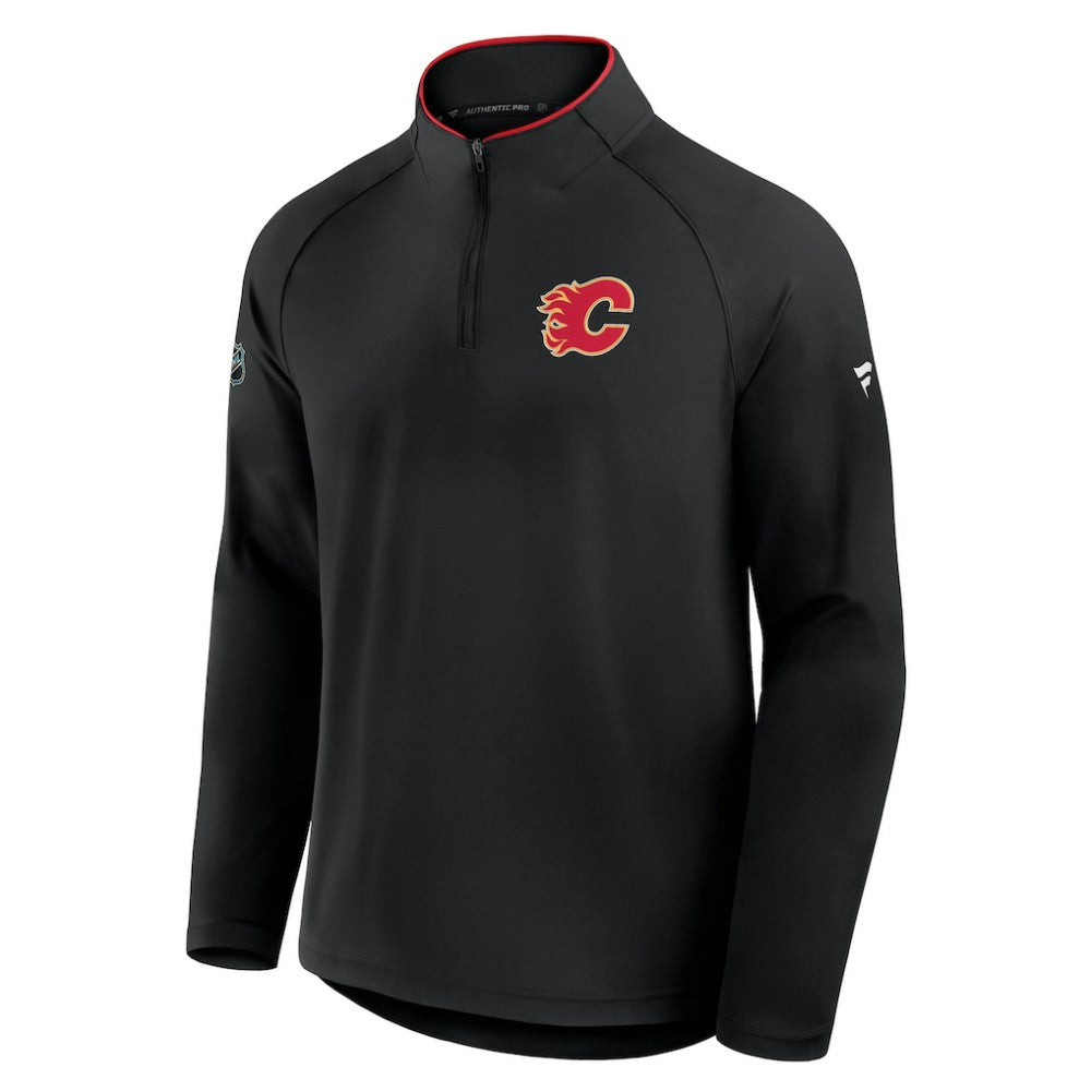 Calgary Flames Fanatics Authentic Pro Rink Training Quarter-Zip Pullover - Black Pullover