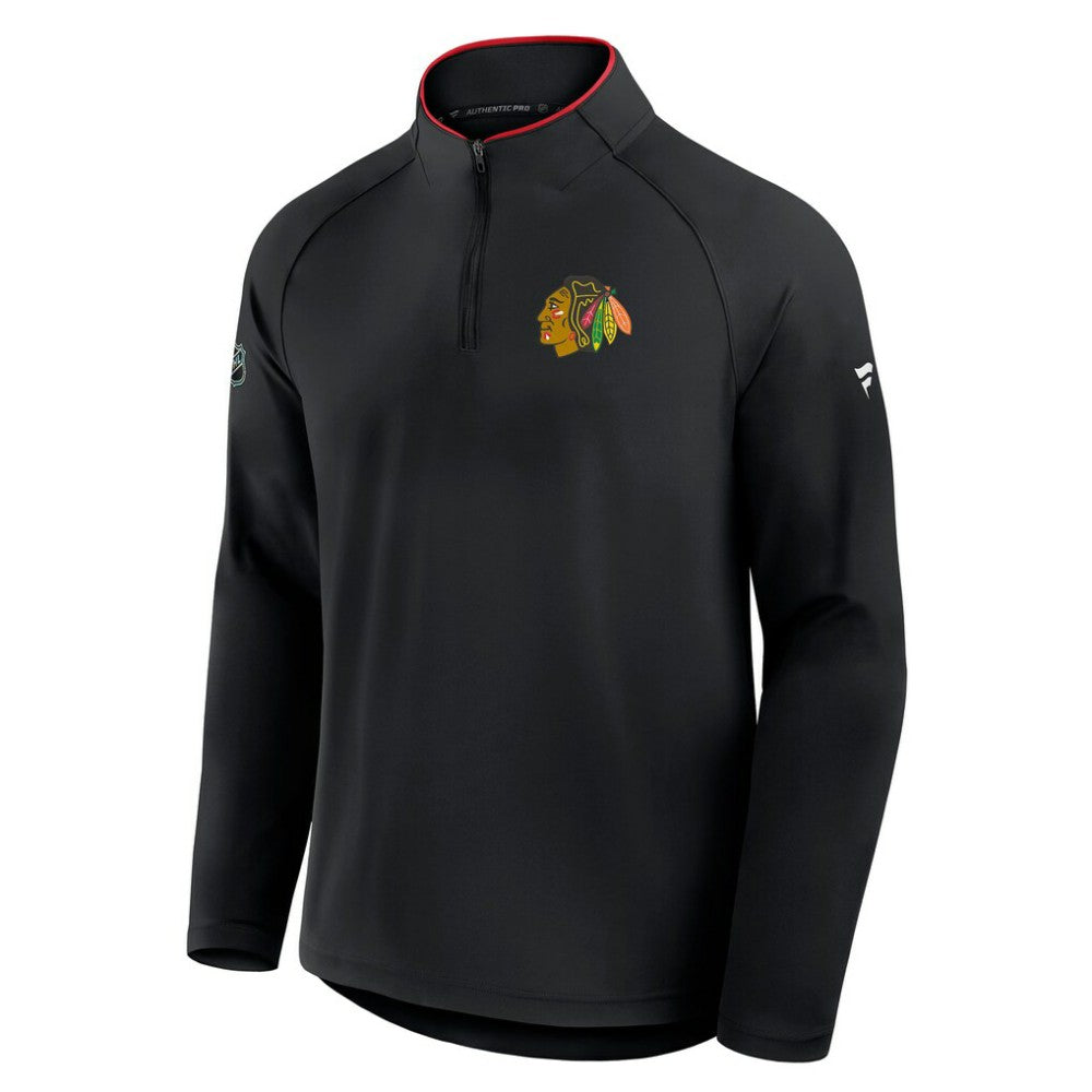 Chicago Blackhawks Fanatics Authentic Pro Rink Training Quarter-Zip Pullover - Black Pullover