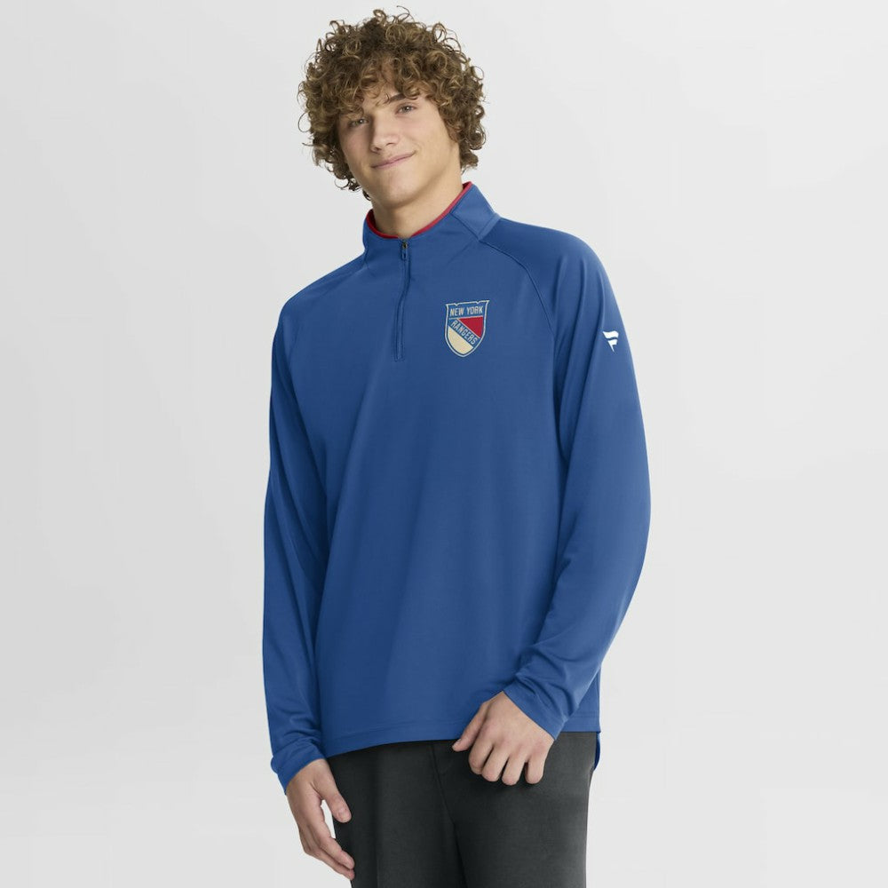 New York Rangers Fanatics Authentic Pro Rink Training Centennial Raglan Quarter-Zip Pullover - Blue Pullover