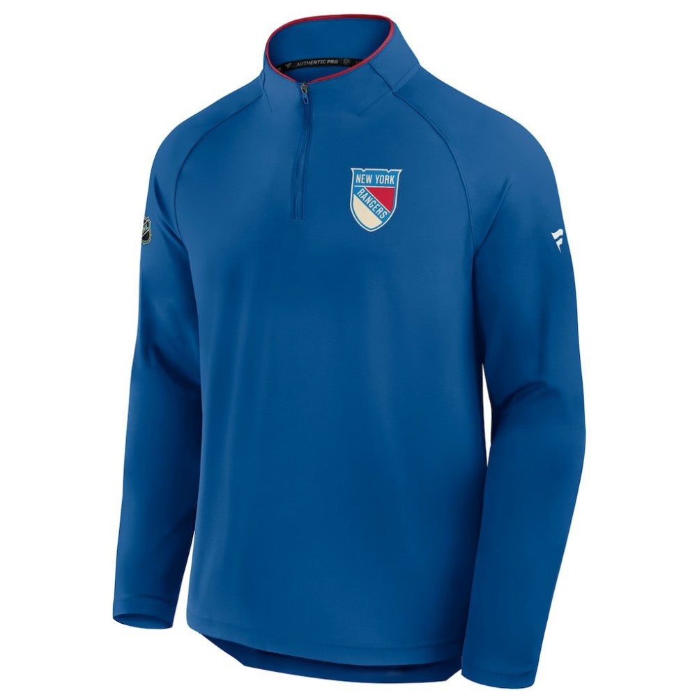 New York Rangers Fanatics Authentic Pro Rink Training Centennial Raglan Quarter-Zip Pullover - Blue Pullover
