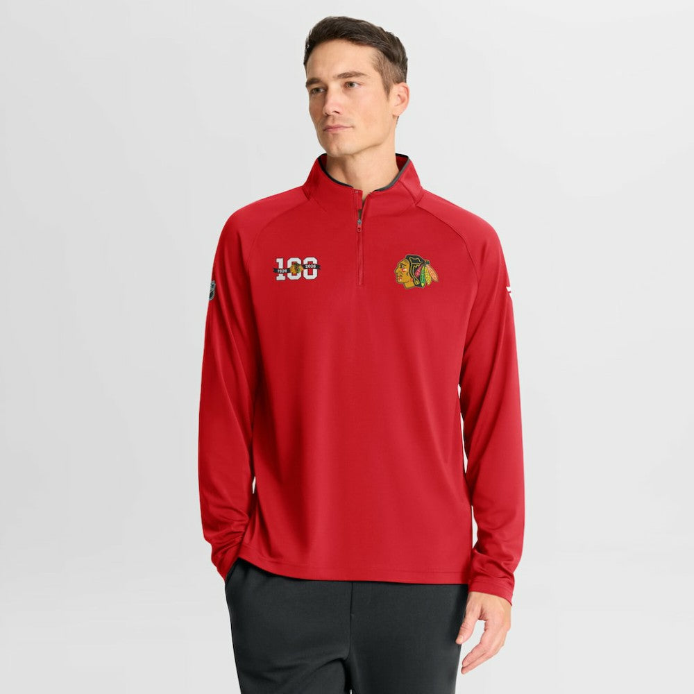 Chicago Blackhawks Fanatics Authentic Pro Rink Training Centennial Raglan Quarter-Zip Pullover - Red Pullover