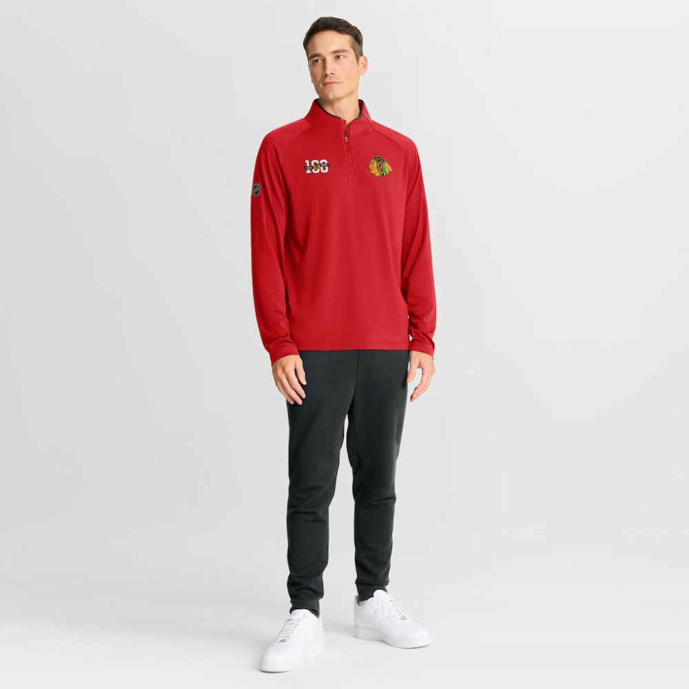 Chicago Blackhawks Fanatics Authentic Pro Rink Training Centennial Raglan Quarter-Zip Pullover - Red Pullover