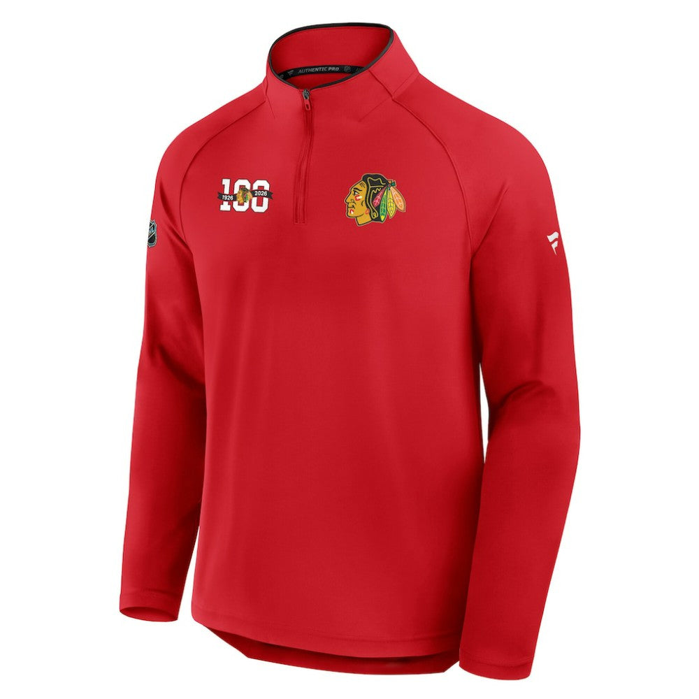 Chicago Blackhawks Fanatics Authentic Pro Rink Training Centennial Raglan Quarter-Zip Pullover - Red Pullover