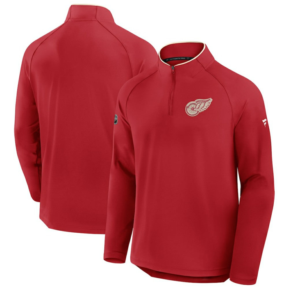 Detroit Red Wings Fanatics Authentic Pro Rink Training Centennial Raglan Quarter-Zip Pullover - Red Pullover