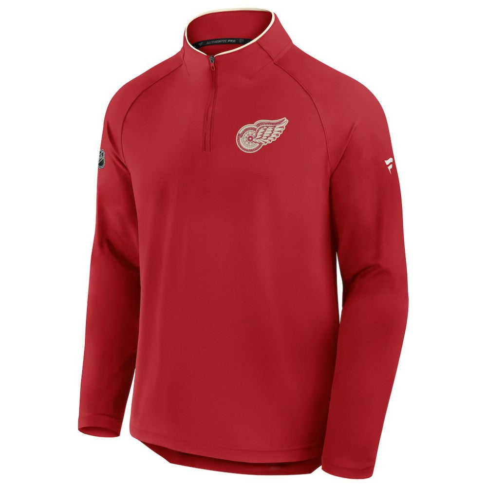 Detroit Red Wings Fanatics Authentic Pro Rink Training Centennial Raglan Quarter-Zip Pullover - Red Pullover
