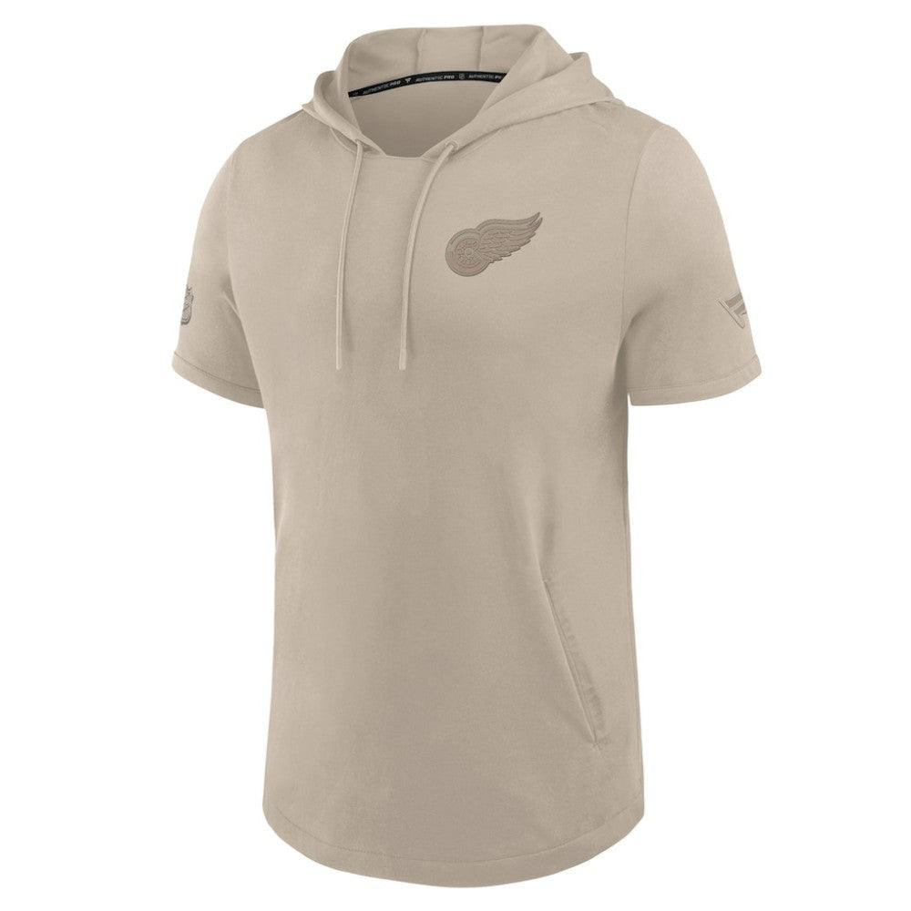 Detroit Red Wings Fanatics Authentic Pro Road Short Sleeve Hoodie - Tan Hoodies