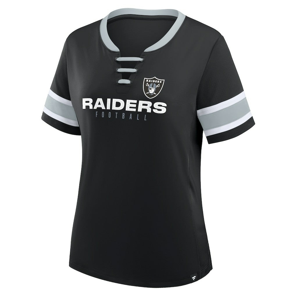 Las Vegas Raiders Women's Redzone Draw Play Athena Lace-Up T-Shirt - Black discount