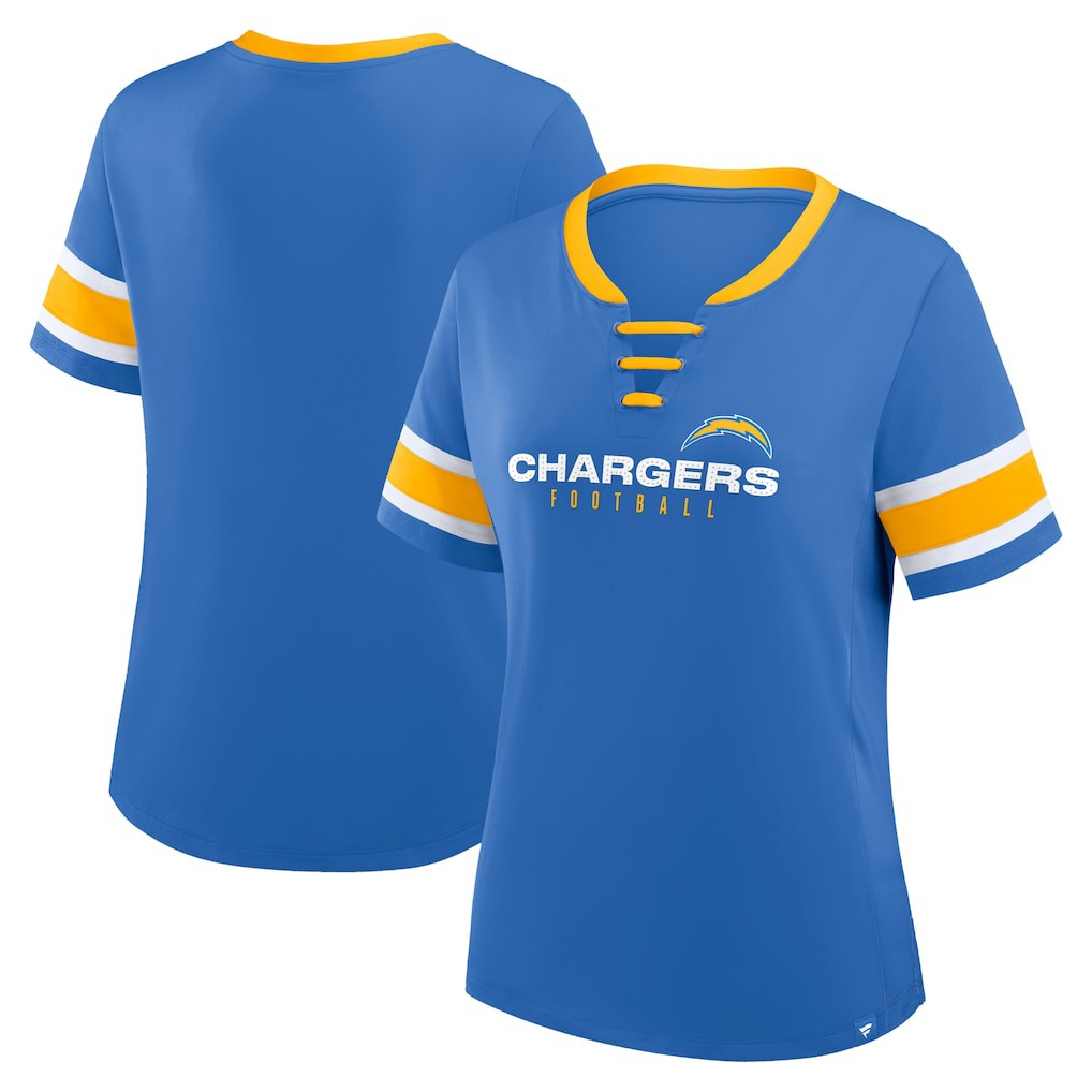 Los Angeles Chargers Women's Redzone Draw Play Athena Lace-Up T-Shirt - Powder Blue online