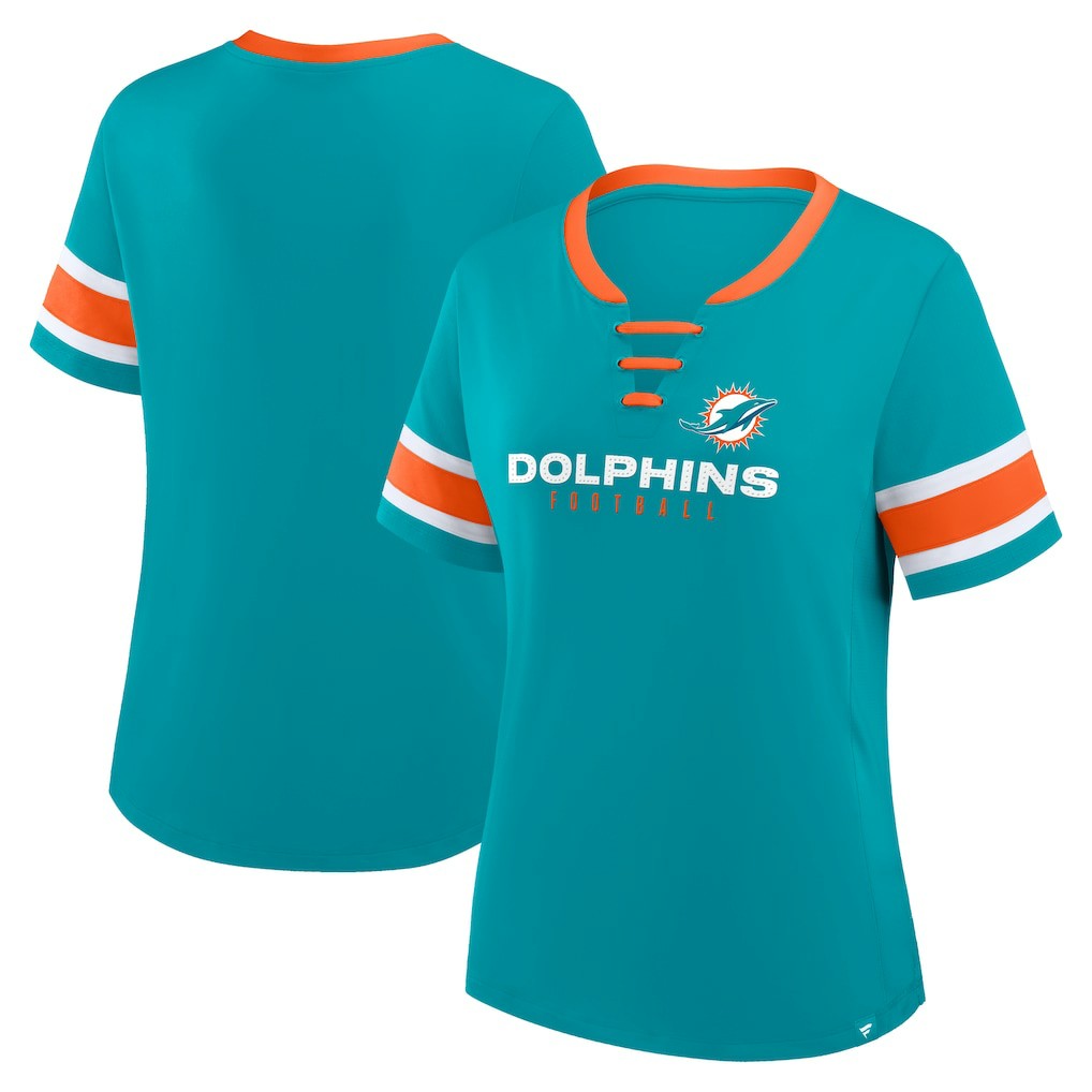 Miami Dolphins Women's Redzone Draw Play Athena Lace-Up T-Shirt - Aqua outlet