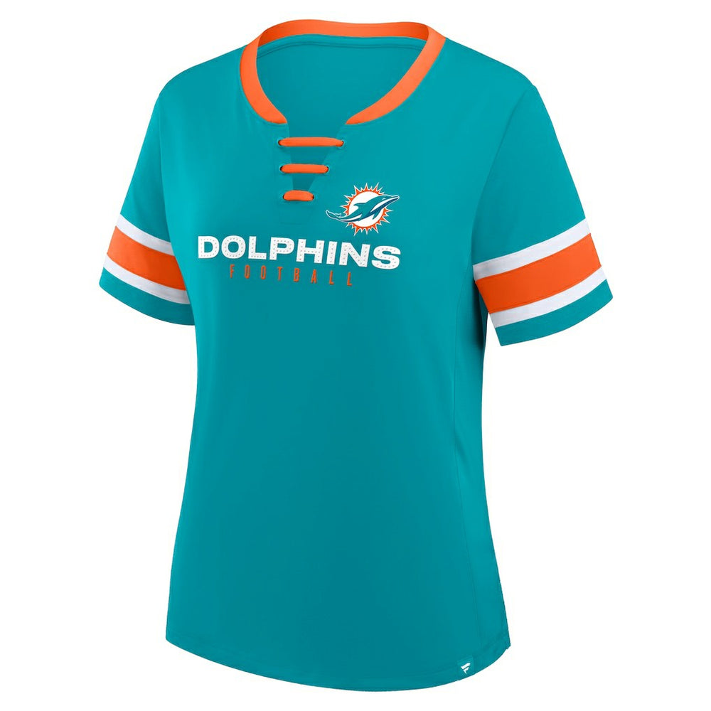 Miami Dolphins Women's Redzone Draw Play Athena Lace-Up T-Shirt - Aqua outlet