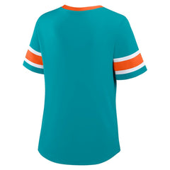 Miami Dolphins Women's Redzone Draw Play Athena Lace-Up T-Shirt - Aqua outlet