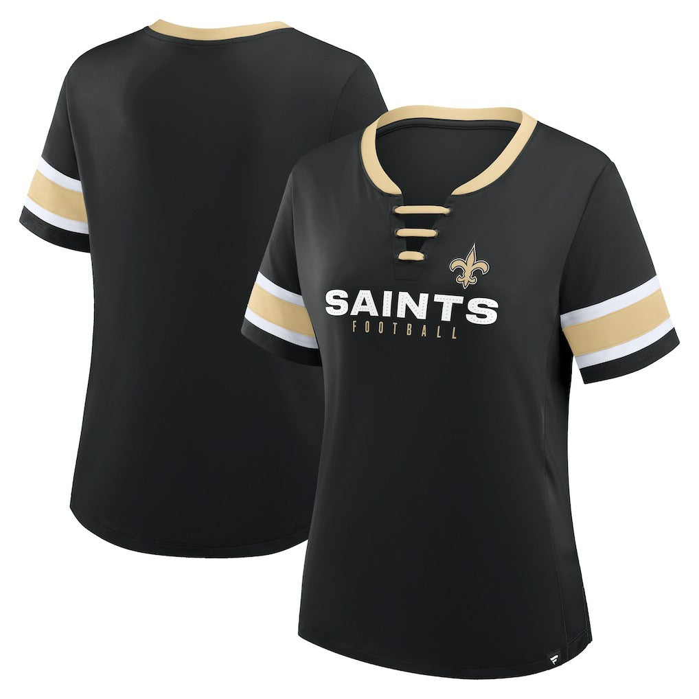 New Orleans Saints Women's Redzone Draw Play Athena Lace-Up T-Shirt - Black cheap