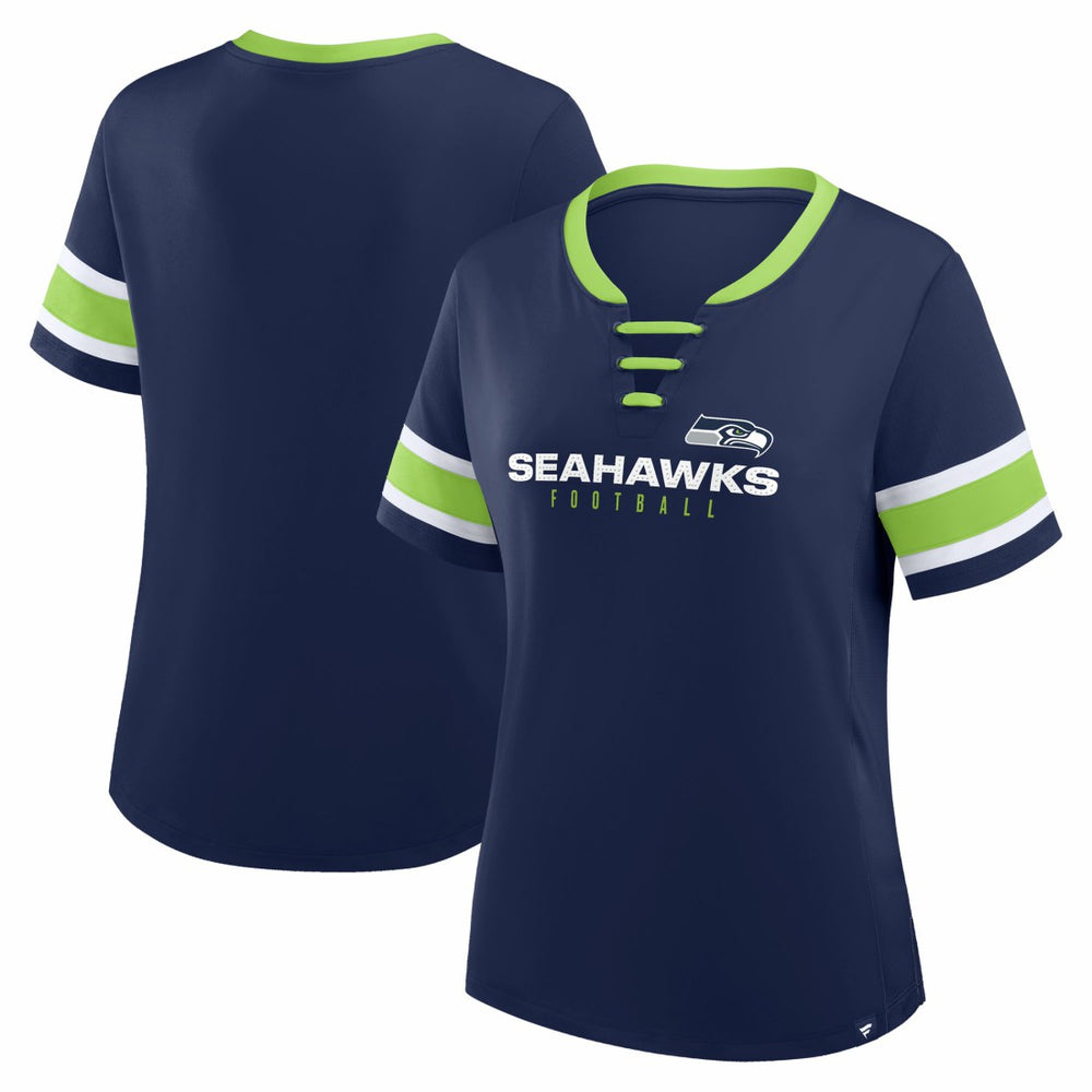 Seattle Seahawks Women's Redzone Draw Play Athena Lace-Up T-Shirt - College Navy discount
