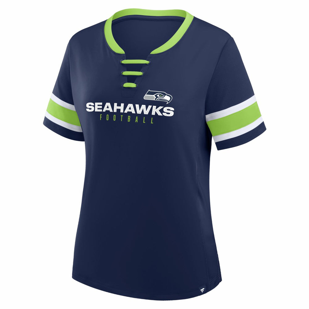 Seattle Seahawks Women's Redzone Draw Play Athena Lace-Up T-Shirt - College Navy discount