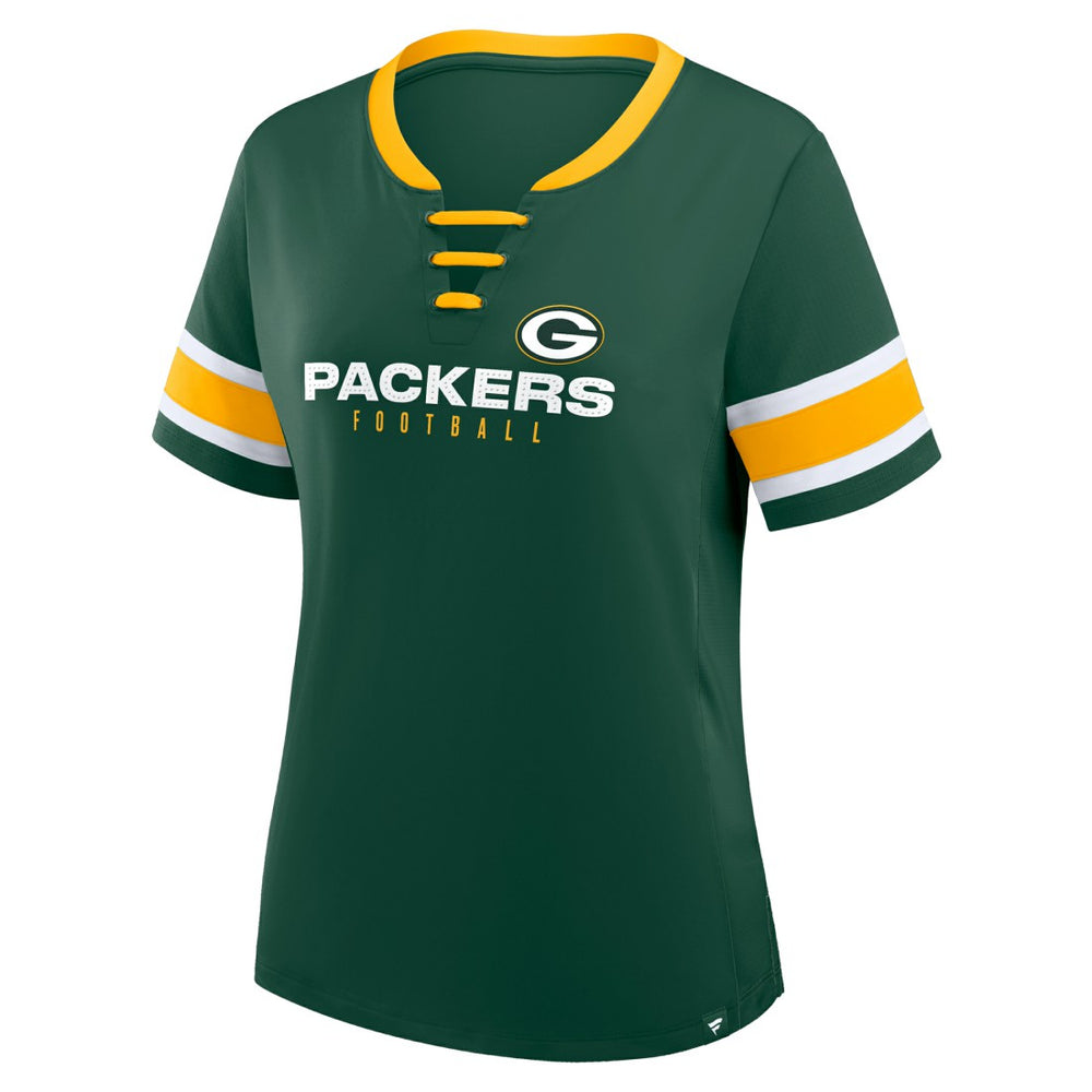 Green Bay Packers Women's Redzone Draw Play Athena Lace-Up T-Shirt - Green for sale