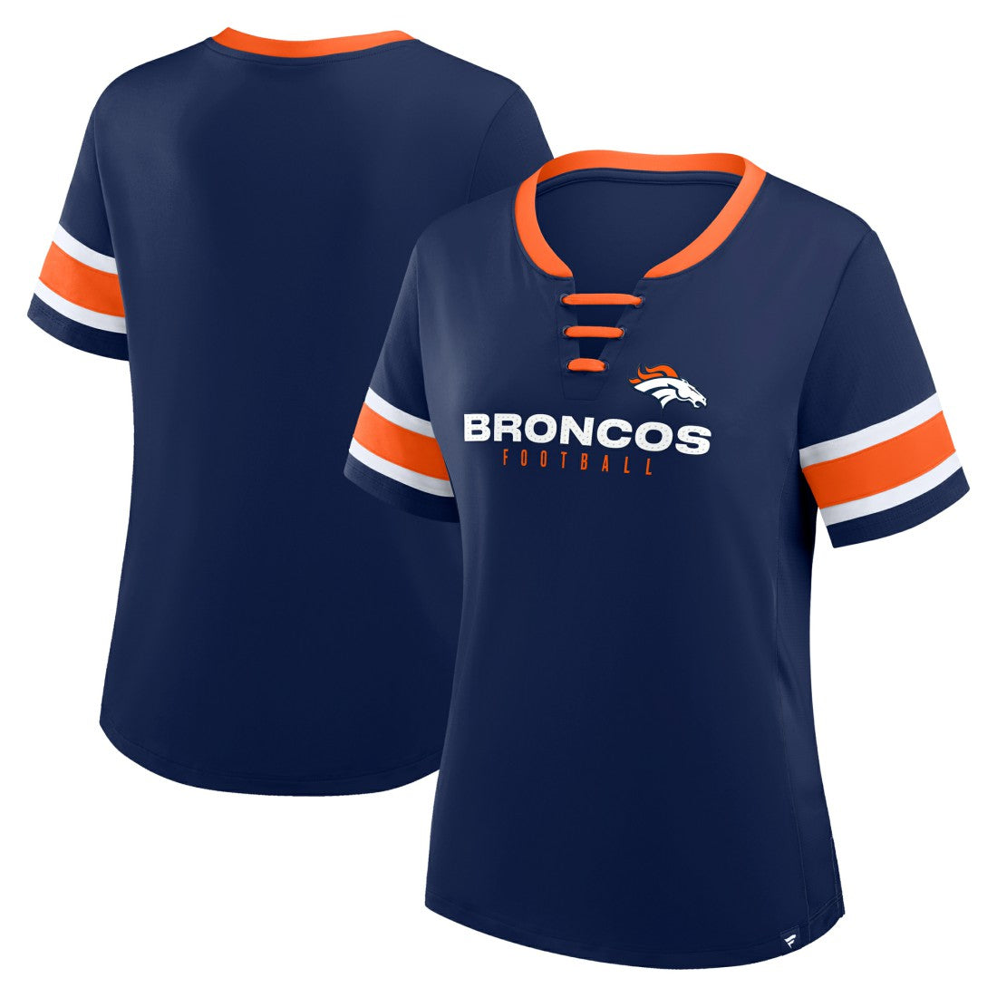 Denver Broncos Women's Redzone Draw Play Athena Lace-Up T-Shirt - Navy discount
