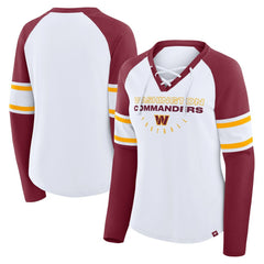 Washington Commanders Women's Redzone Blitz Package Raglan Lace-Up V-Neck Long Sleeve T-Shirt - White/Burgundy sale