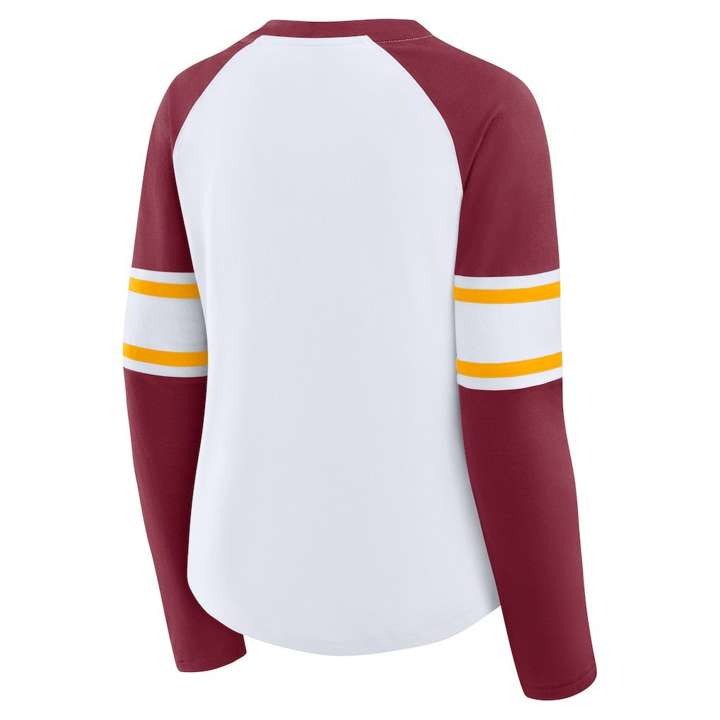 Washington Commanders Women's Redzone Blitz Package Raglan Lace-Up V-Neck Long Sleeve T-Shirt - White/Burgundy sale