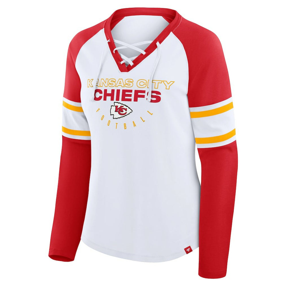 Kansas City Chiefs Women's Redzone Blitz Package Raglan Lace-Up V-Neck Long Sleeve T-Shirt - White/Red discount