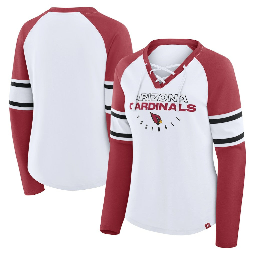 Arizona Cardinals Women's Redzone Blitz Package Raglan Lace-Up V-Neck Long Sleeve T-Shirt - White/Cardinal for sale