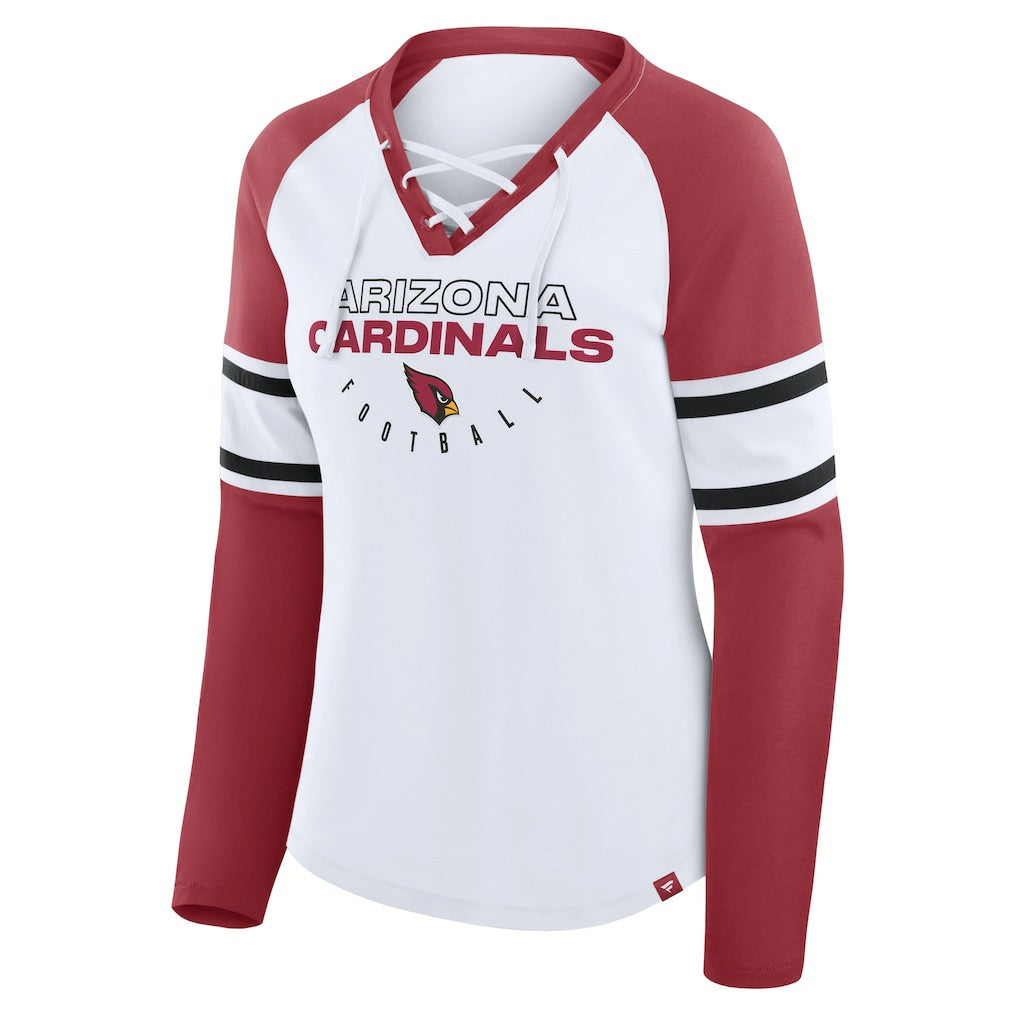 Arizona Cardinals Women's Redzone Blitz Package Raglan Lace-Up V-Neck Long Sleeve T-Shirt - White/Cardinal for sale