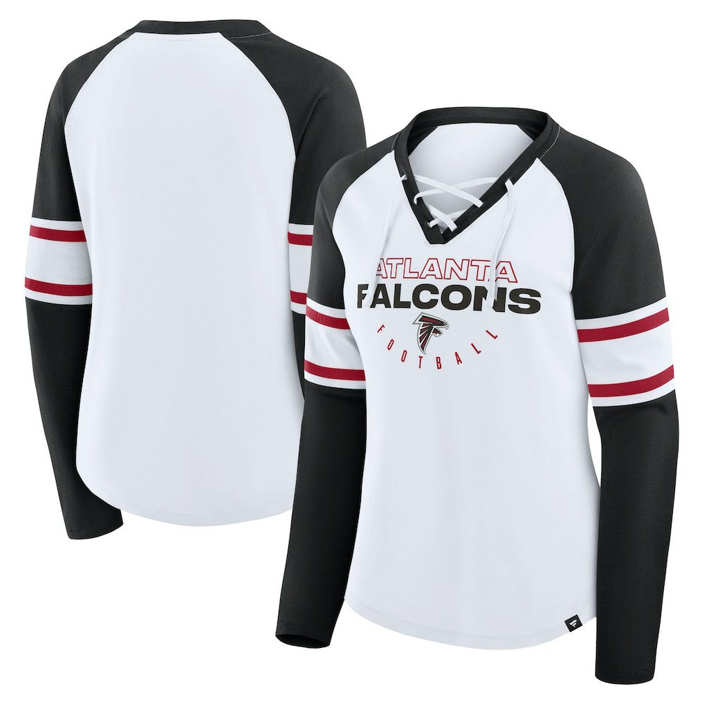 Atlanta Falcons Women's Redzone Blitz Package Raglan Lace-Up V-Neck Long Sleeve T-Shirt - White/Black discount
