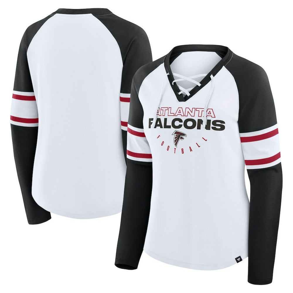 Atlanta Falcons Women's Redzone Blitz Package Raglan Lace-Up V-Neck Long Sleeve T-Shirt - White/Black discount