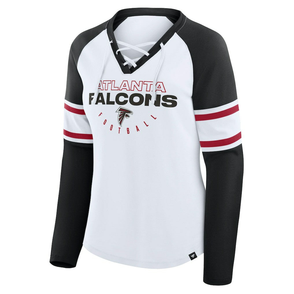 Atlanta Falcons Women's Redzone Blitz Package Raglan Lace-Up V-Neck Long Sleeve T-Shirt - White/Black discount