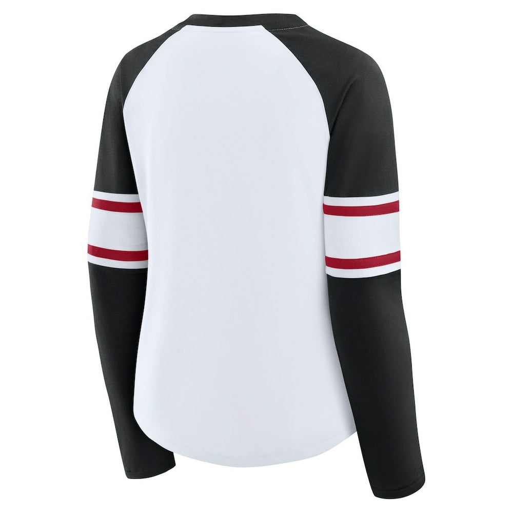 Atlanta Falcons Women's Redzone Blitz Package Raglan Lace-Up V-Neck Long Sleeve T-Shirt - White/Black discount