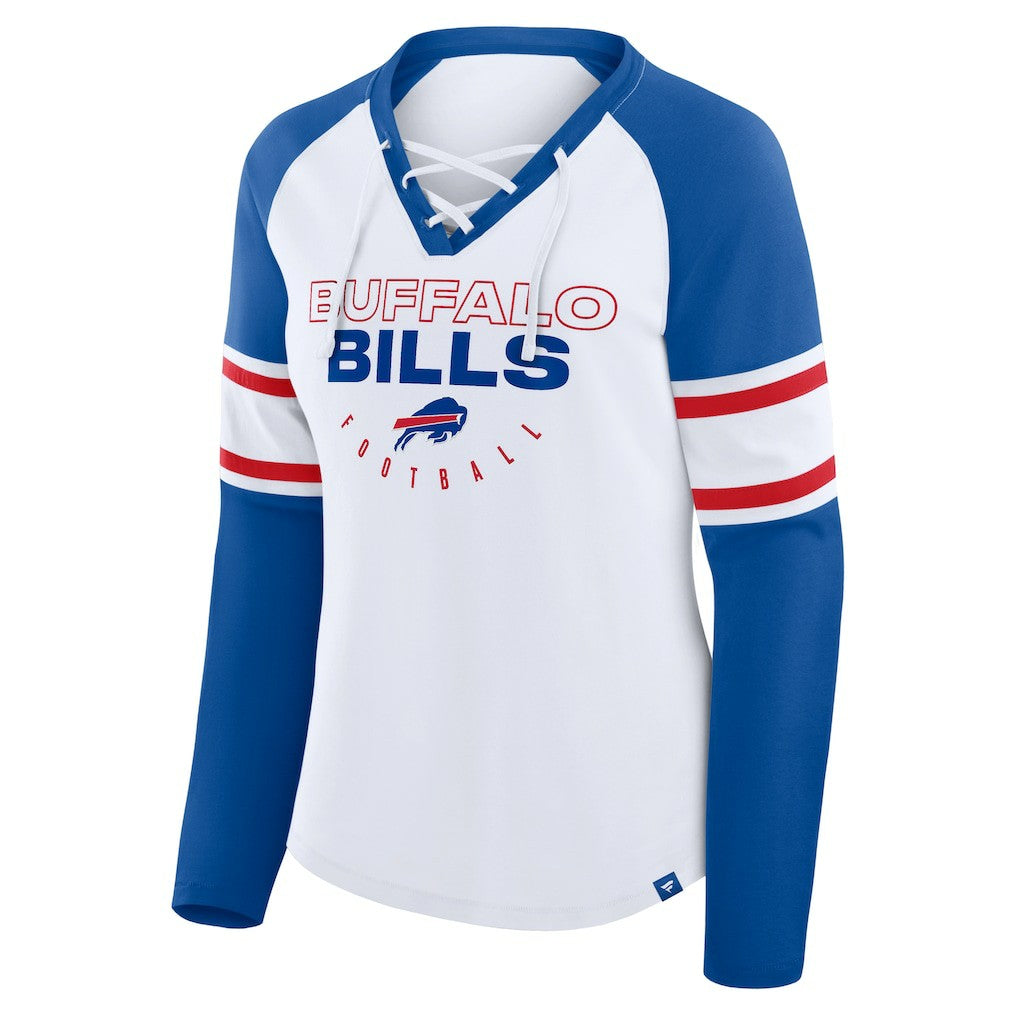 Buffalo Bills Women's Redzone Blitz Package Raglan Lace-Up V-Neck Long Sleeve T-Shirt - White/Royal sale