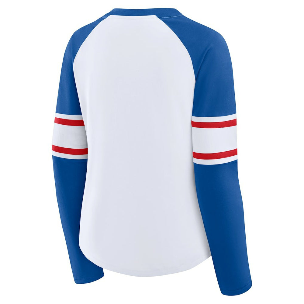 Buffalo Bills Women's Redzone Blitz Package Raglan Lace-Up V-Neck Long Sleeve T-Shirt - White/Royal sale